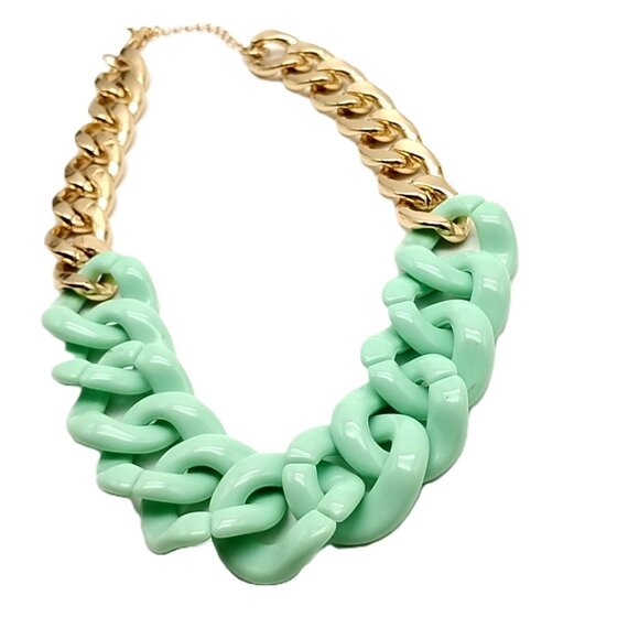 Jewelry - Mint Green Chunky Curb Link Gold Tone Statement Necklace